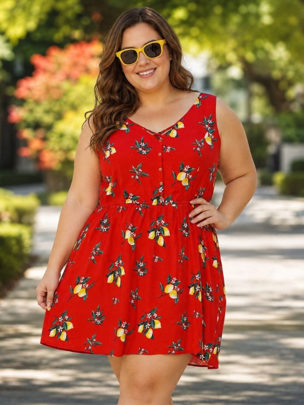 Just Found Lemon Print Sleeveless Mini Dress Boho Summer Sundress Plus Size 3X